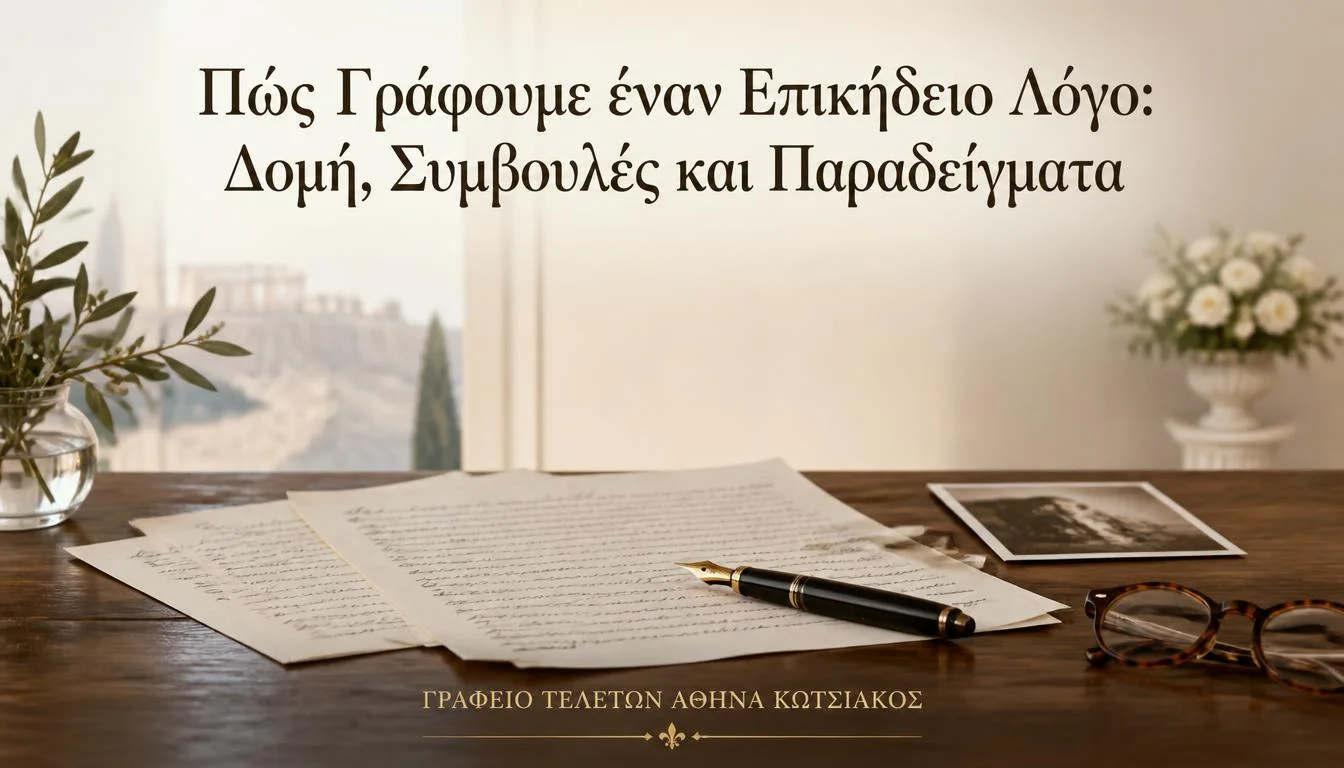 Επικήδειος λόγος γραμμένος σε χαρτί για αξιοπρεπή και προσωπικό αποχαιρετισμό