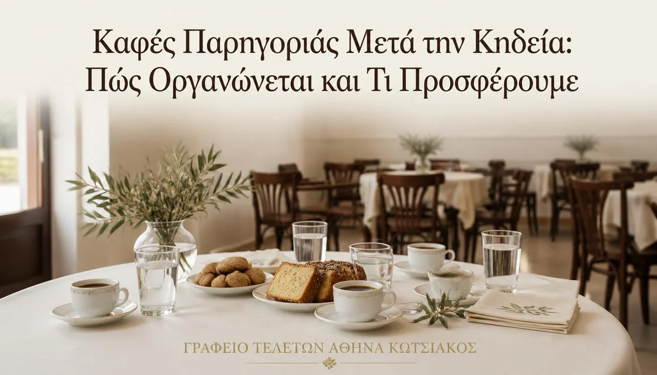 Καφές παρηγοριάς μετά την κηδεία σε διακριτικά οργανωμένη αίθουσα στην Αθήνα